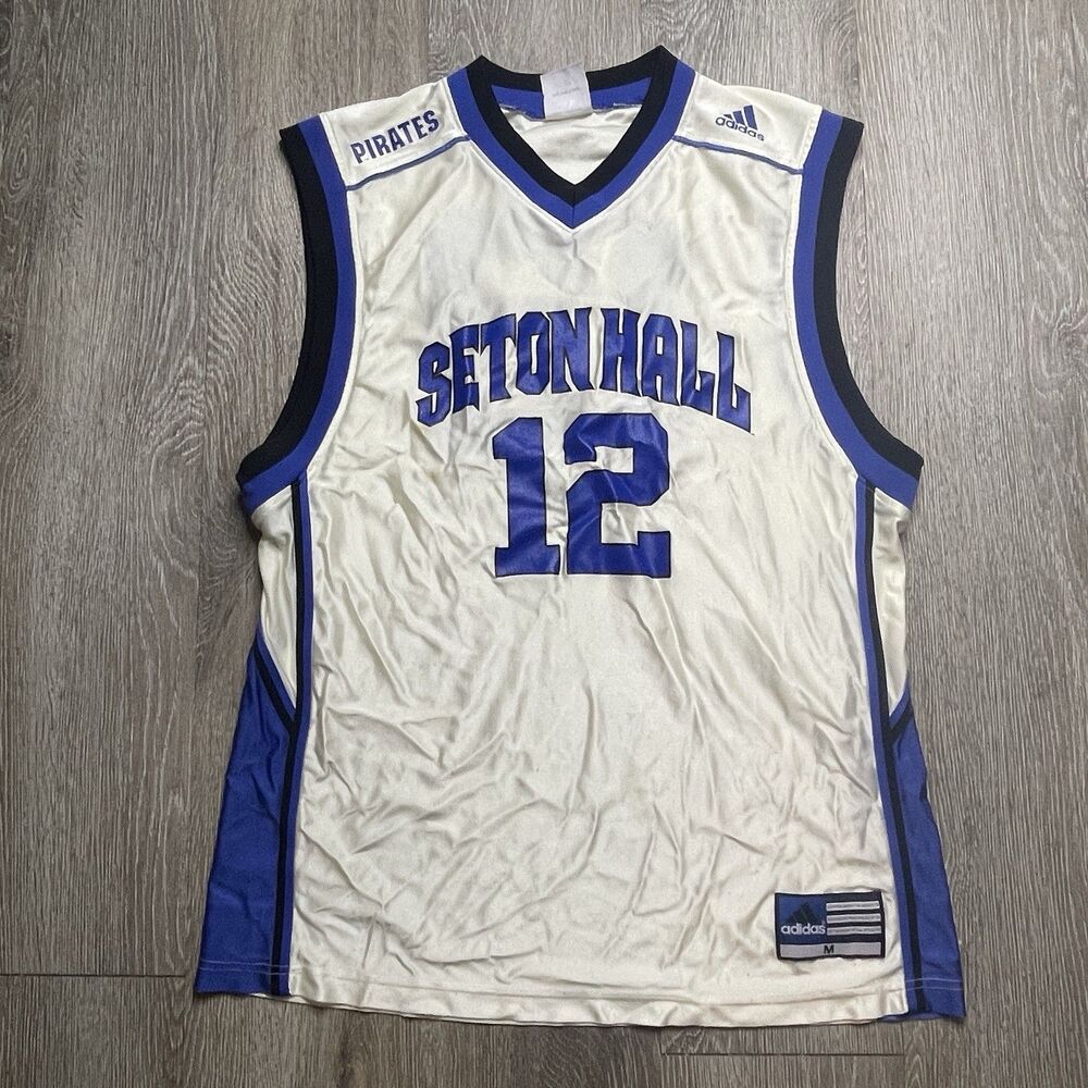 VINTAGE Seton Hall Pirates Basketball Jersey Men M White Adidas Y2K #12